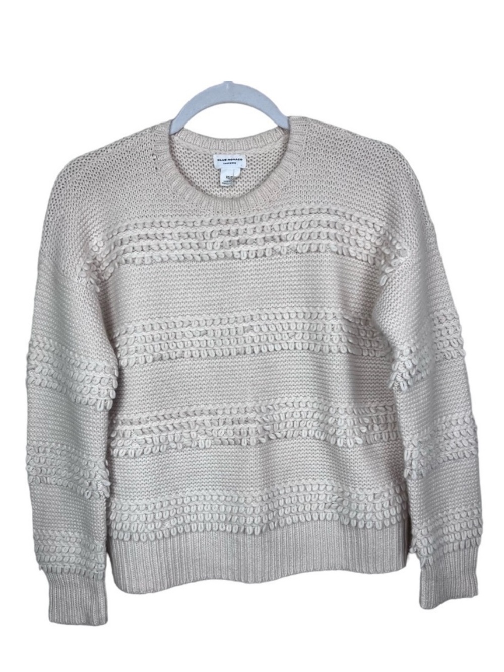 Club Monaco Cashmere Textured Fringe Sweater XS Cream Crew Neck Pullover